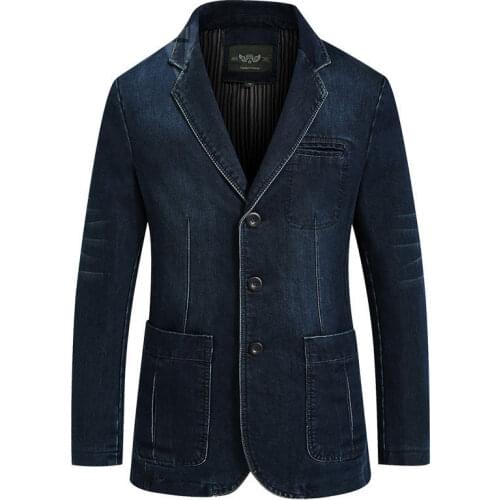 Chaqueta vaquera de otoño para hombre, traje, abrigo Vaquero de algodón, Vintage, azul, clásico, ropa informal, abrigo