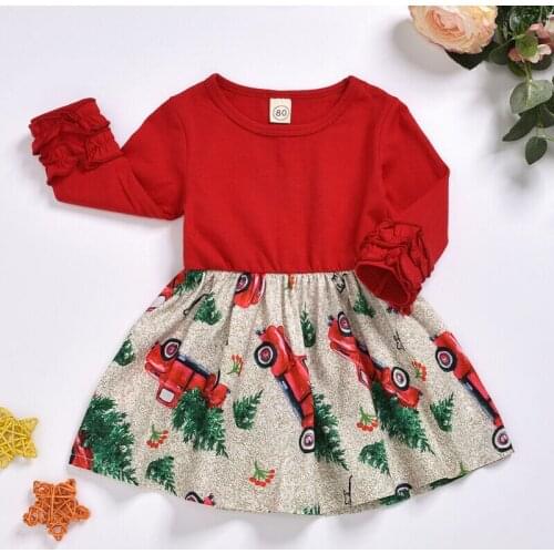 Kids Baby Girls Christmas Xmas Long Petal Sleeve Dress Kids Toddler Girl Party Princess Dresses 0-5T