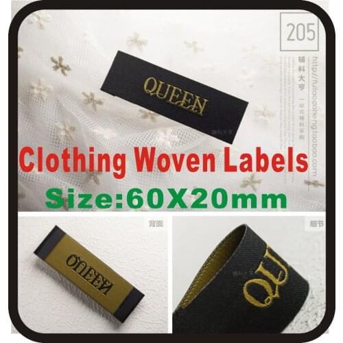 QUEEN labels,Top Grade clothing labels,60X20mm, ,Custom Labels for your shop, woven logo for you cloth, main woven labels