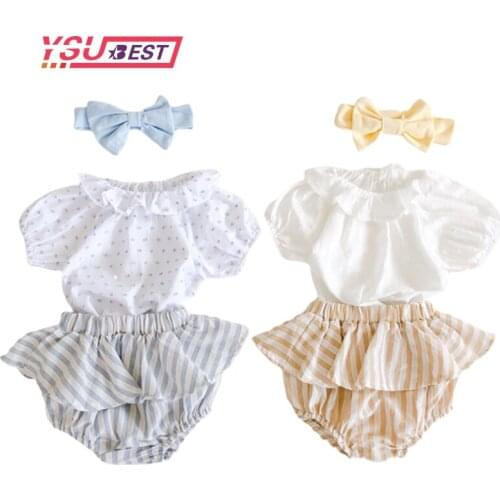 Newborn Clothes Set Newborn Kids Baby Girls Clothes Set Floral Short Sleeve T Shirt+striped Shorts+headbands Outfits Clothing