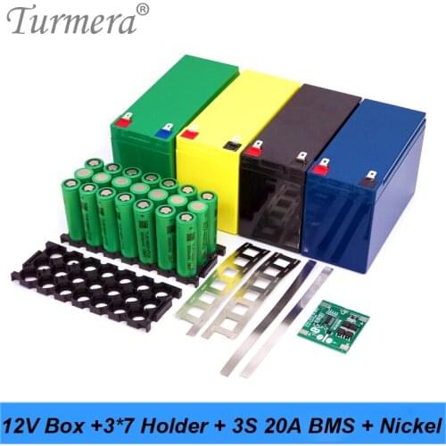 Turmera 12V 7Ah to 20Ah Battery Storage Box 3S 20A BMS 3X7 18650 Holder with Welding Nickel for Motorcycle Replace Lead-Acid Use