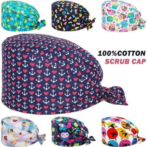 Unisex Surgicals Caps Cotton Adjustable Sweatband Elastic Bandage Tie Back Nursing Hat Pet Shop Beauty Salon Dentist Scrub Hats