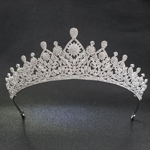 Classic CZ Cubic Zirconia Flower Wedding Bridal Silver Tiara Diadem Crown Women Girl Prom Party Hair Jewelry Accessories S00022