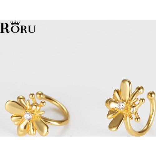 Cute Gold Bee Earrings 925 Sterling Silver Shiny Cubic Zirconia Without Pierced War Clip Ear Cuff Clip Earrings for Women Girls