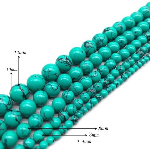 Natural Stone Green Loose Beads Round Howlite DIY Beaded for Women Jewelry Making Bracelets Necklaces J143