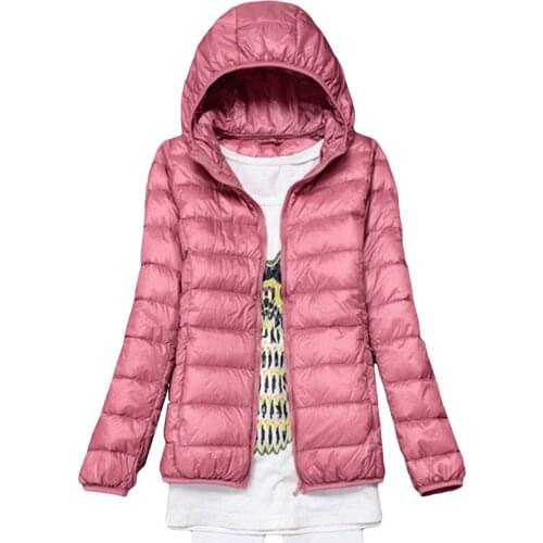 Hooded 90% White Duck Down Jacket Ultra Light Slim Down Coat Spring Autumn Women Plus Size Light Thin Windproof Down Coat YP0852