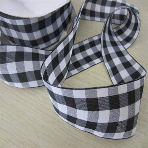 25 38mm Width black white polyester stripe Plaid Ribbons scottish Tartan Ribbon Garments Accessory E1-28