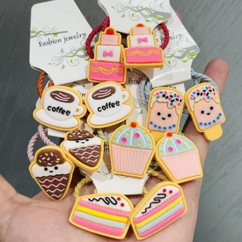 2Pcs Cute Cartoon Cake Ice Cream Headwear Kids Elastic Hair Bands Baby Headdress Children Ropes Girls Accessories