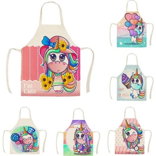 Cute Unicorn colorful Kitchen Apron For Woman Sleeveless Cotton Linen Aprons Cooking Home Cleaning ToolsJ932