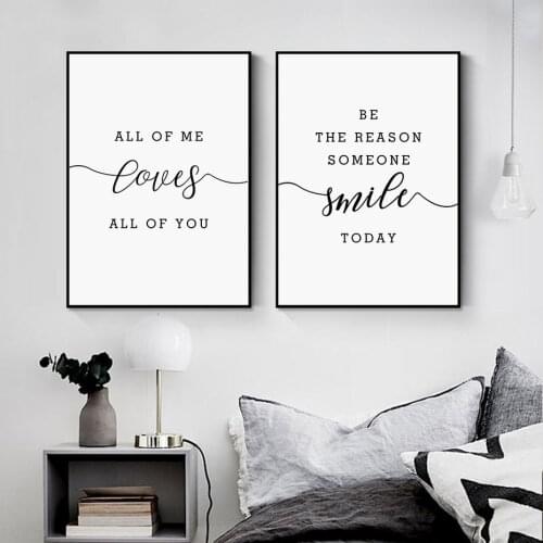 Minimalist Love Smile Letters Black and White Canvas Paintings Printed Posters Wall Art Pictures for Bedroom Home Decor No Frame