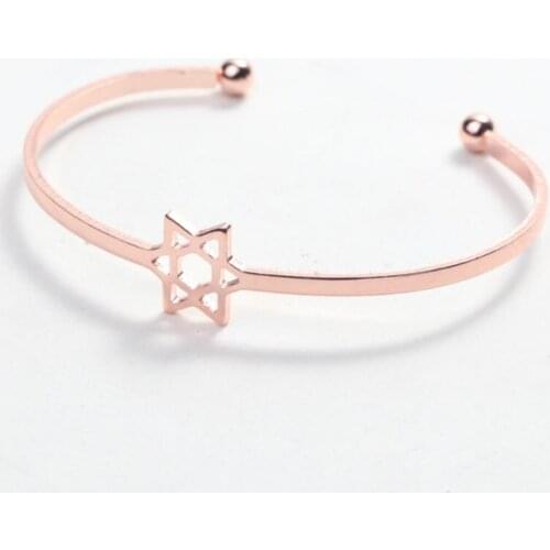 Fashion Stainless Steel Jewelry Adjustable Six Star Bangle Opening Hollow Six Pointed Bracelet For Women Girlfriend Party Gift