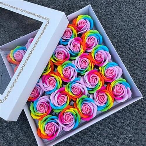6cm 25pcs/Lot Colorful Rose Soap Flower Head Artificial Rainbow Rose Gift Box Bouquet Making Flower Wedding Valentines Day gift