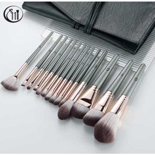 Kosmetyki 14pc Green Professional Makeup Brushes Set Bag Eyeshadow Blending Powder Foundation Eyebrow Brush Beauty Cosmetic Tool