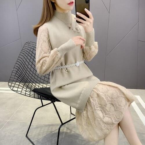 Room 192485, row 4, No.3 middle] real shot half high collar medium length lace dress 79