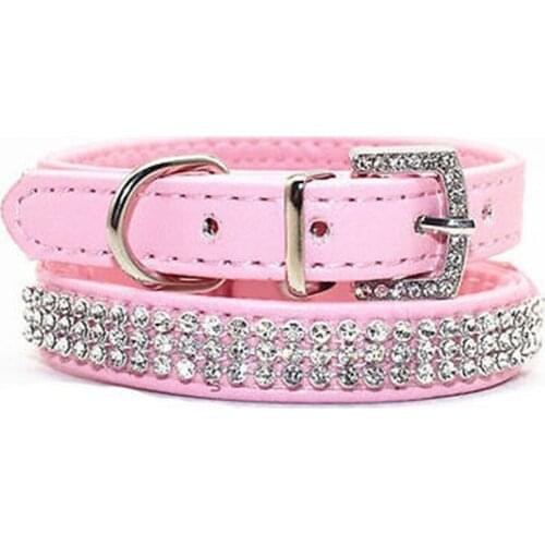 Bling Rhinestone PU Leather Crystal Diamond Puppy Collar Pet Dog Collars Pink Dog Collars Leather Dog Collar Para Pedro