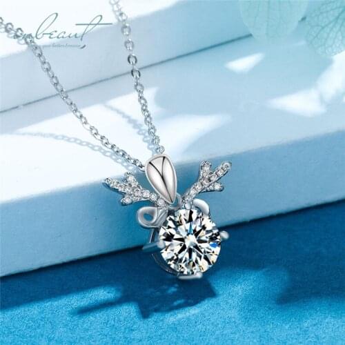 Inbeaut 2 ct Excellent Cut Deer Moissanite Pendant Necklace 925 Silver Pass Diamond Test D Color Moissanite Cute Animal Necklace