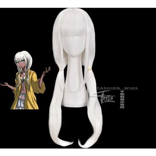New Shot on Broken V3 Night Chang Anjie Cosplay Wig Pure White Curly Double Ponytail Anime Accessories Danganronpa Cosplay