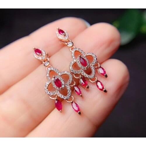 Attractive natural red ruby gem stud earrings women silver natural gem 925 sterling silver certificate red gem Christmas gift