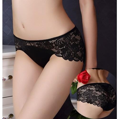 Transparent Lace Underwear For Women Intimate Ladies Low-rise Seamless Panties Sexy Solid Nylon Briefs Wave Lace Edge Shorts