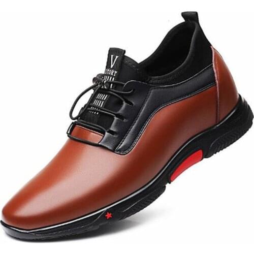 Luxury Leather Sports Non Slip Elastic Lace Casual Waterproof Anti-skid Sneakers 6-8cm Height Increased Comfortable Shoes