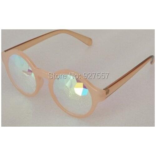 Pink frame kaleidoscope glasses with prism glass lens