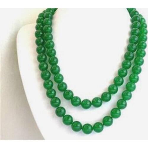 Nice Elegant Long 35" 10mm Natural green jade round beads Gemstones necklace