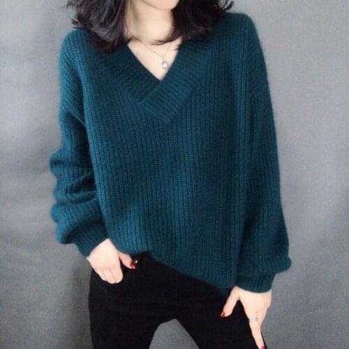 Loose Solid Color V-Neck Sweater For Women Classical Plus Size 4XL Knitted Pullovers Female Korean Slim New Arrival Lady Tops