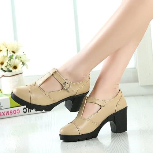 43 Size Women Shoes High Heel T-strap Bullock Oxfords Thick Platform Heels Women Pumps New Comfortable Office Shoes Women Heels