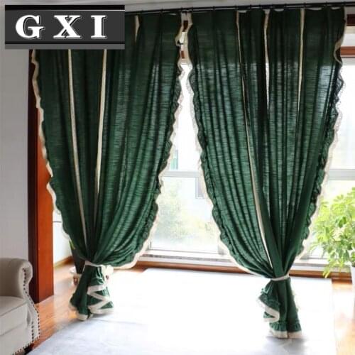 GXI Green Lace Curtains For Living room Sheer Voile Tulle Linen Window Curtain for Bedroom Wedding Decoration Kitchen