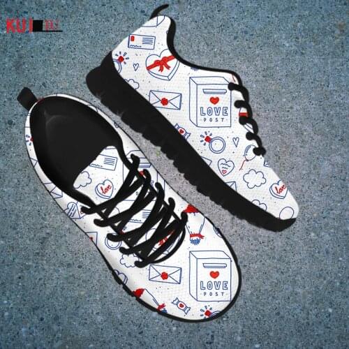 KUILIU Sketch Cartoon Pattern Autumn Casual Flat Shoes Women Sneakers Brand High Quality Comfortable Mesh Flats Female Shoes