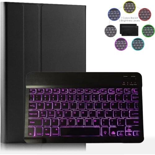 7 Colors Backlight Keyboard Case for Samsung Galaxy Tab A7 Lite Keyboard Cover T220 T225 Leather Case with Pencil Holder+Stylus