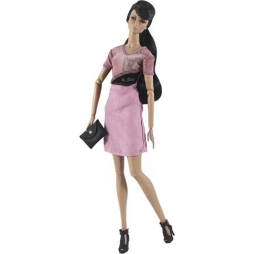 1/6 Fashion Pink Shirt Crop Top Skirt Handbag Princess Outfits For Barbie Doll Clothes 11.5" Dolls Accessories Kid Playhouse Toy