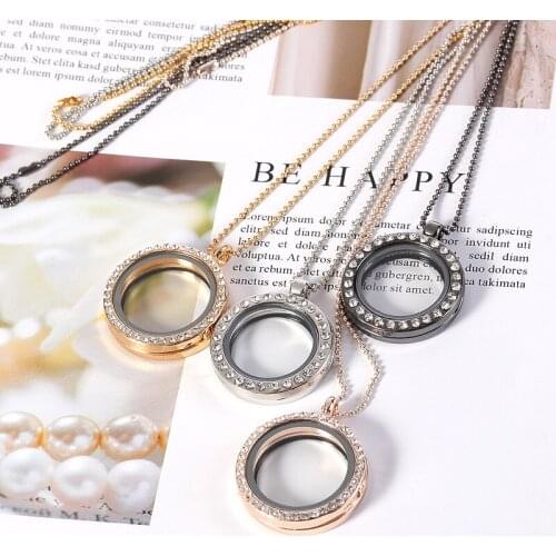 1PC 30mm magnetic Closure Crystals Alloy floating memory locket pendant with necklace Memorial Jewelry Urn Necklace
