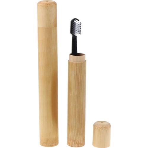 Portable Travel Bamboo Fibre Toothbrush Holder Wooden Case Household Storage Cup Outdoor Holder Bathroom Accessories 21/16cm 1Pc