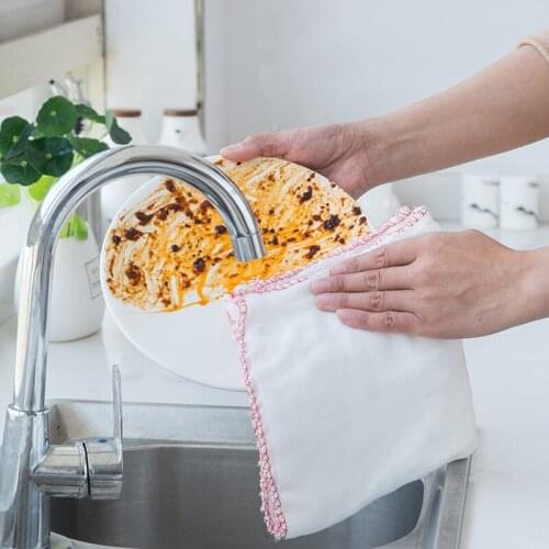 Multi Purpose 33*33 cm Dish Cloth Cotton Super Absorbent White Cleaning Towel 1Pcs Soft Washing cloth Kitchen Supplies