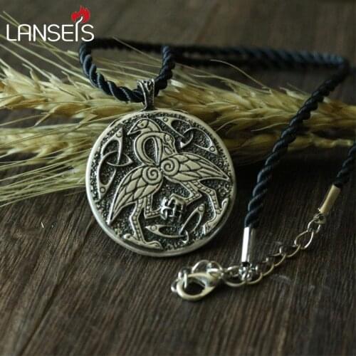 Lanseis 10pcs CH-816-C celt symbol CRANE animal pendant necklace Double sided pendant