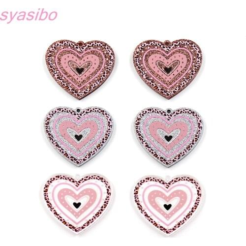 10pcs) AC1835-Acrylic Rainbow Heart For Earrings Party DIY Glitter UV Rainbow Heart Jewelry Accessories