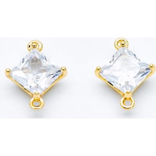 10pcs CZ Paved Square Connectors 10x8mm, Real Gold Plated Brass, Rhombus Geometric Charm Pendants (GB-503)
