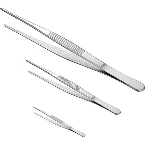 100 Pcs Kitchen Stainless Steel Tweezer with Serrated Tips Cooking Utensils Tongs Roasting Clamp BBQ Food Clip Wholesale K2