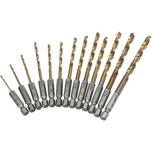 13pcs/lot HSS High Speed Steel Titanium Coated Drill Bit Set 1/4 Hex Shank 1.5-6.5mm Twist Drill bit