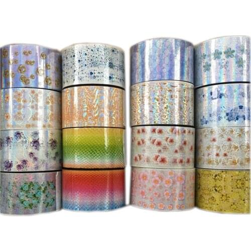16Rolls Starry Sky Laser Nail Foils Set 120m Blue Transparent Lace Rose Peacock Holographic Nail Art Transfer Sticker Decoration