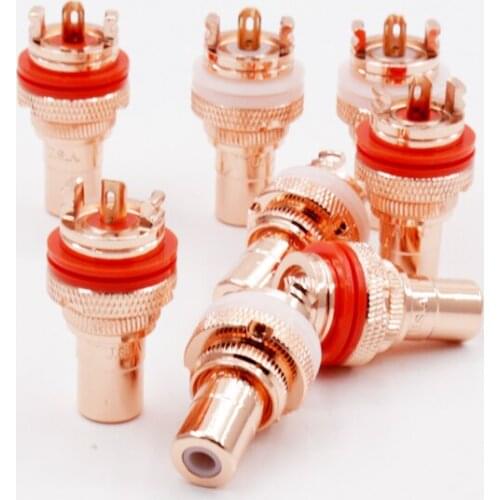 8Pcs red copper Plated RCA Terminal Jack Plug Female Socket Chassis Panel Connector for Amplifier Speaker