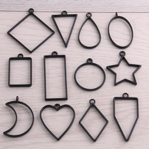 SWEET BELL 24pcs/lot 12 Styles Black Color Alloy Jewelry Accessories Geometry Charm Hollow Glue Blank Pendant Tray Bezel 11A