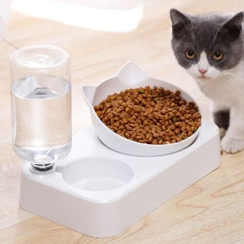 Los Fick Automatic Cat Bowl Water Dispenser Protect Spine 15 Degrees Feeder for cats 2in1 Cat food bowl with Waterer Pet Product
