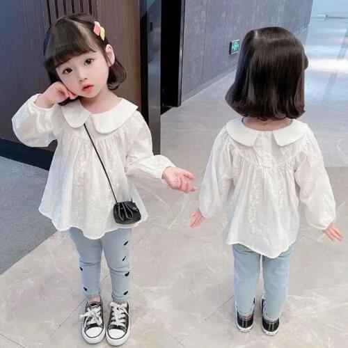 Spring Baby Girls clothes blouses Fashion 2021 New female children shirts tops white cotton linen cute kids shirts