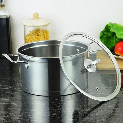 Large Capacity Thick Stainless Steel Soup Pot With Glass Lid and Steam Hole Cooking Pot