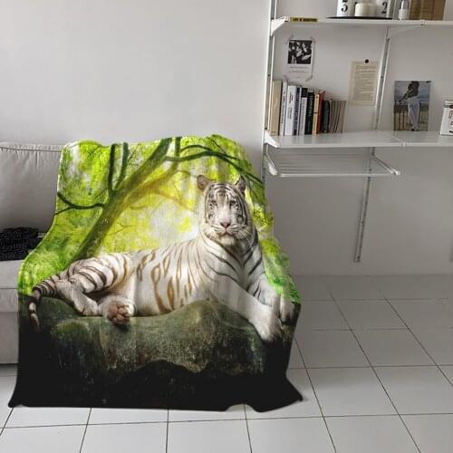 Home Soft Blankets White Tiger Forest Stone Adult Children Bedroom Bed Sofa Throw Blankets Office Warm Air Conditioning Quilt