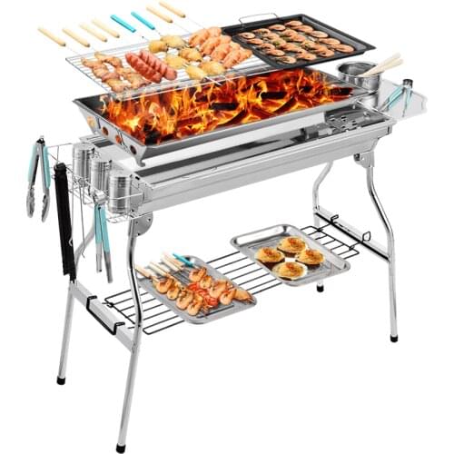 Household outdoor charcoal grill full set of shelves thickening wild large oven tool
