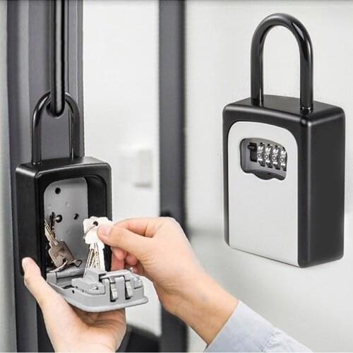 Door Padlock Key Storage Secret Box Organizer 4 Digit Combination Password Security Code Lock No Key Home Safe Box caja fuerte