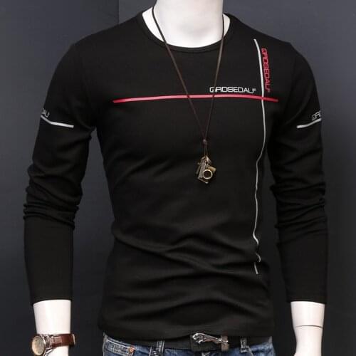 Autumn Thickened Bottoming Tshirt Mens Long Sleeve T-Shirts O-Neck Simple Printed Tees Tops Cotton Slim Fit Clothing